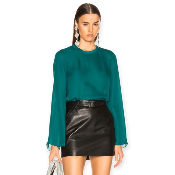 cinq a sept Tops - NWT cinq a sept Henri Top SIZE M Gulf Blue Green Silk Semi Sheer Blouse NEW
